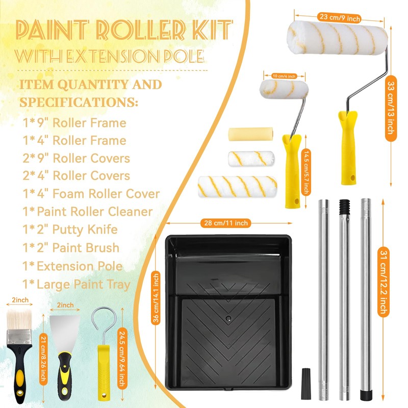 12 Pieces Paint Roller Set with Extension Pole, Professional Paint