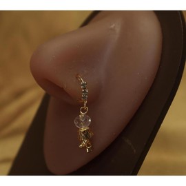 Trendy Dangling Nose Hoop with Dual Beads and Dangling Balls - Variant: green