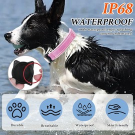 LZXLXS Upgraded AirTag Dog Collar with Waterproof Air tag Holder, Luminous Reflective Adjustable Comfortable Padded GPS Collars for Small Medium Large Dogs, Pink, S