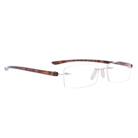 BLUELESS Rimless Reading Glasses Small Readers Men Women（Tortoise）
