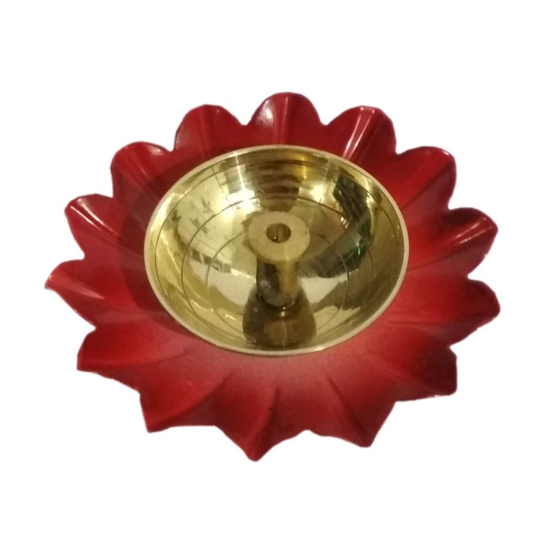 Purpledip Brass Diya Deepak 'Gulab': Festival Oil Lamp Deepam Decor