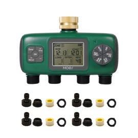 MOES 4 Outlet Sprinkler Timer, Brass Inlet, Programmable Automatic Irrigation Controller, Rain Delay, Manual Watering, 4 Zone Water Hose Timer for Gardens, Lawns, and Hose Systems