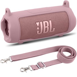 khanka for JBL Flip 7 Waterproof Portable Bluetooth Speaker Silicone Case,Soft Protective Sleeve Cover with Shoulder Strap for JBL Flip 7 Speaker (Pink)