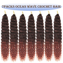Ocean Wave Crochet Hair 24 Inch 7 Packs Deep Wave Curly Braiding Hair Extensions Synthetic Curly Crochet Hair For Black Women(24inch, 7pack, T350)