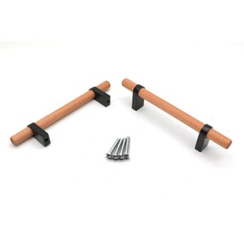 Autuwintor Wood Handle, Vintage Cabinet Pulls 3.78" Hole Spacing(5.9" Total Length) T Shape Drawer Pulls,Pull Handles with Screws,Black Kitchen Cabinet Handles,Drawer Pulls,6 Pack