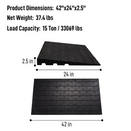 2.5inch Rise Height Rubber Threshold Ramp, 33000 LBS Capacity Doorway Anti-Slip Curb Wheelchairs Ramps for Wheelchair, Scooter, Car, 42" L x 24" W, Black