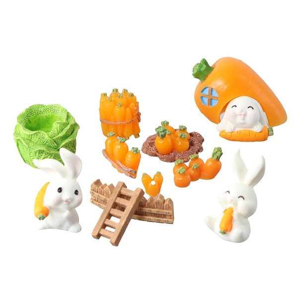 Vctitil 12Pcs Rabbit and Carrot Miniature Figurines Fairy Garden Accessories,Micro