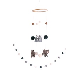Blue Boho Designs Felted Nursery Decor Set- Bear & Mountain Adventure- Includes 8Ft Pom Pom Felted Ball Garland in Coordinating Colors