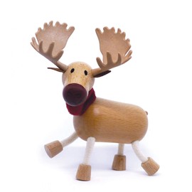 Anamalz Moose Wooden Animal Toy for Toddlers, Fun and Posable Moose for Early Learning, Montessori, and STEM, Smooth Natural Wood, Boys and Girls