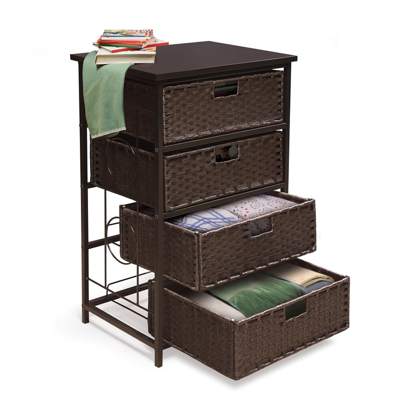 August Collection Tall Four Basket Drawer Storage Unit