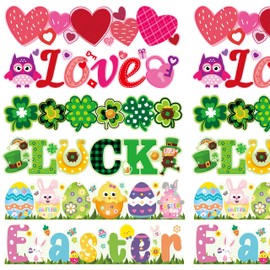Haooryx 72Pc Valentine's Day Bulletin Board Border Set St. Patrick's Day Easter Festival Border Trim Blackboard Scalloped Border Sticker for Valentine Party Home School Classroom Whiteboard Wall Decor