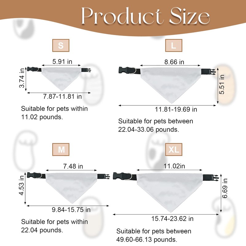 URROMA 4 Pack White Triangle Dog Bandana Collar with Adjustable