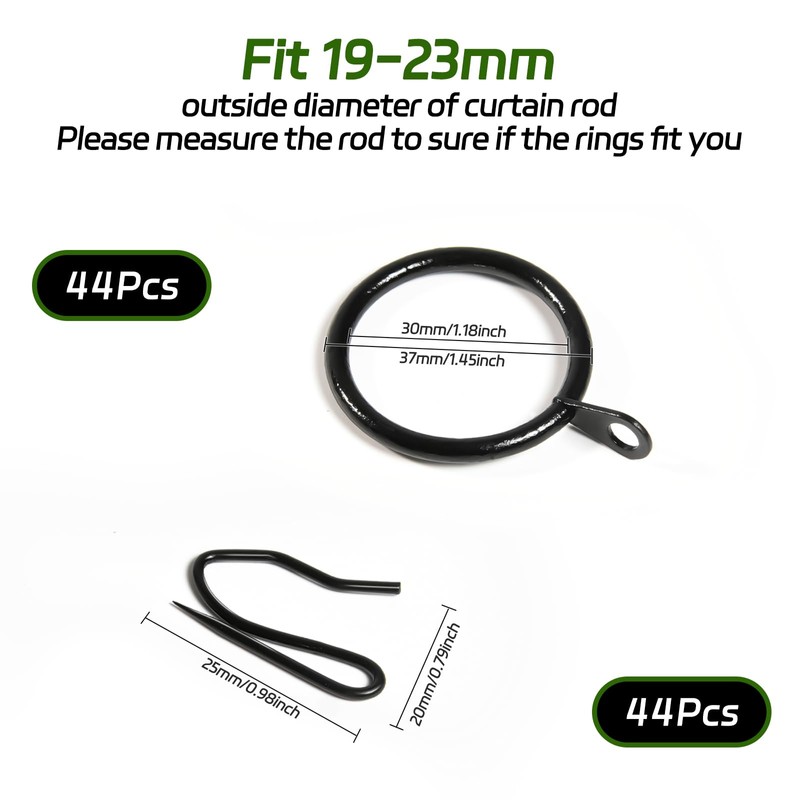 44 Pcs Metal Drapery Curtain Rings with Hooks Hanging Curtain