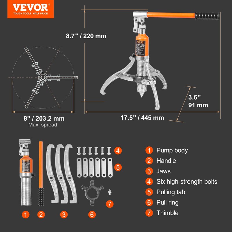 VEVOR Hydraulic Gear Puller, 5 Ton Max Capacity Wheel Bearing
