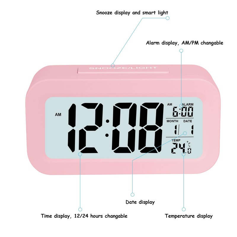 JOPHEK LCD Digital Alarm Clock, Travel Alarm Clock with Temperature