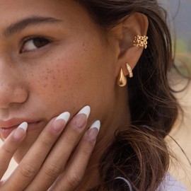 MYEARS Women Teardrop Earrings Gold Heart Dome Open Hoop 14K Gold Filled Small Simple Minimalist Hypoallergenic Everyday Illusion Jewelry