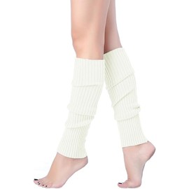 Clarmonde Leg warmers for girls Knitted Stirrup Leg Warmers for women Winter Extra Soft long leg warmers for Yoga Dance (White no hole 1pair)