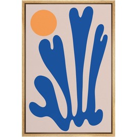 SIGNWIN Framed Canvas Print Wall Art Blue Abstract Symbol with Orange Sun Geometric Shapes Illustrations Modern Art Mid-Century Modern for Living Room, Bedroom, Office - 16"x24" Natural