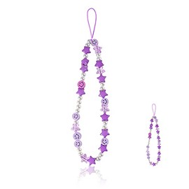 Phone Charm Lanyard, 1Pcs Smiley Face Beaded Phone Charm Strap Colorful Star Smiley Soft Ceramic Keychain for Women Girls