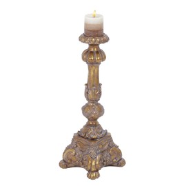 Deco 79 Polystone Candle Holder, 8" x 8" x 22", Gold