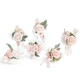 Ling's moment Wedding Flowers Mini Bridesmaid Bouquets Set of 6 Pre-Made Small Floral Wedding Centerpieces (Blush)