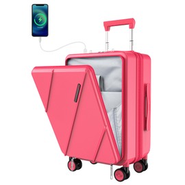 MGOB Carry On Luggage 22x14x9 Airline Approved, Durable Polycarbonate, Front Pocket, USB Port, Expandable, Spinner Wheels, TSA Lock (Red-G4, Carry-On 20-Inch)