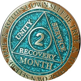 Recoverychip 2 Month AA Medallion Reflex Aqua Glitter and Gold Plated 60 Day Chip