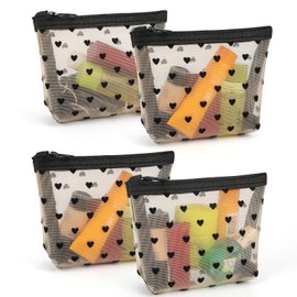 Colacoo 4 Pcs Small Zipper Pouch Mini Makeup Bag Mini Zipper Mesh Bags with Key Holder, Cute Small Makeup Bag for Purse Portable Cosmetic Pouch for Women Travel Storage (Beige)