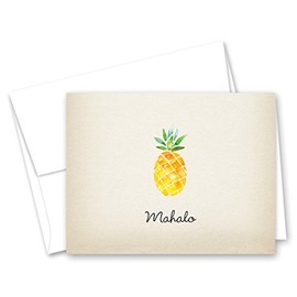 MyExpression.com 50 Watercolor Rustic Pineapple Hawaiian Mahalo Thank You Cards + Envelopes