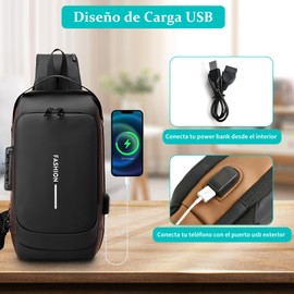 SYCYKA Mochila Cruzada Multifuncional para Hombre, Bandolera con Puerto de Carga USB y de Auriculares, Bolso de Pecho Impermeable de Cuero PU, Múltiples Compartimentos Casual Pecho Mochila (Marrón)