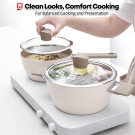 WAGENSTEIGER Aluminum Stock Pot with 7-Layered Ceramic Coating, Non-Stick Surface, Tempered Glass Lid, Dual Heat-Proof Handles, PFOA, PFAS, Lead, Cadmium Free, 3.63Liters /3.84Quarts