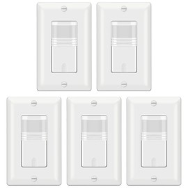 BESTTEN 5 Pack Motion Sensor Light Switch, PIR Vacancy & Occupancy, 800W 1/6 HP, 120/277V, Single Pole, Neutral Wire Required, Wallplate Included, UL Listed, White