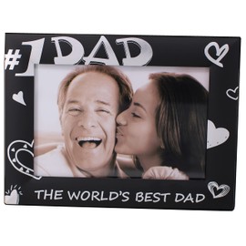 LEADEX Gift for Dad Father’s Day Photo Frame, Black Metal Engraved 4 by 6 Inch (NO. 1 DAD Horizontal)