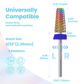 MagiBling 5in1 Tapered Barrel Nail Drill Bits, 3/32'' Safety Tungsten Carbide Bits, Two-way Rotation, Suitable for Manicure Pedicure Cuticle Gel Polishing, Technicians Bits, Grit: Medium.