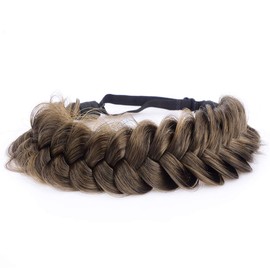 BOBIYA Messy Wide 2 Strands Synthetic Hair Braided Headband Classic Chunky Plaited Braids Elastic Stretch Hair Braid Headband for Women Girl (Dark Brown)