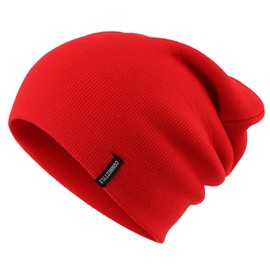 Decentron Men's Ribbed Knit Winter Hat Slouchy Cuffed Beanie Hat Stocking Watch Cap Red