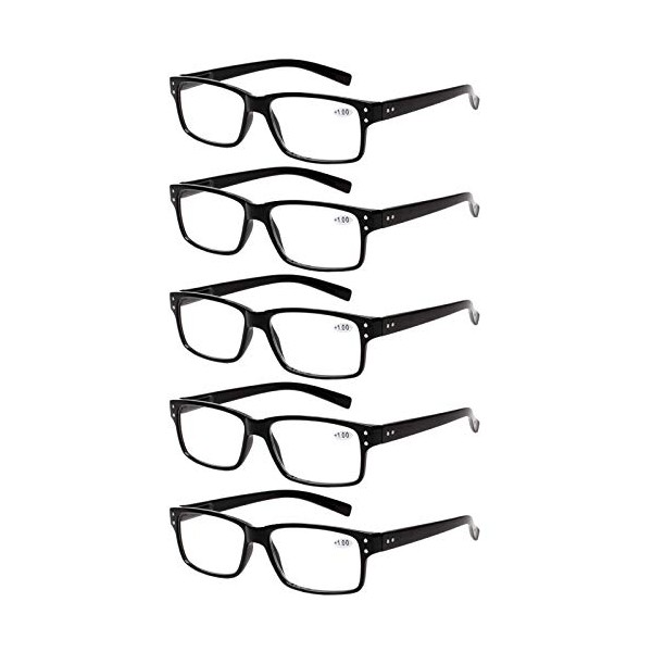 Reading Glasses 5 Pairs Quality Readers Spring Hinge Glasses for Reading for Men and Women (5 Pack Black, 2.75)