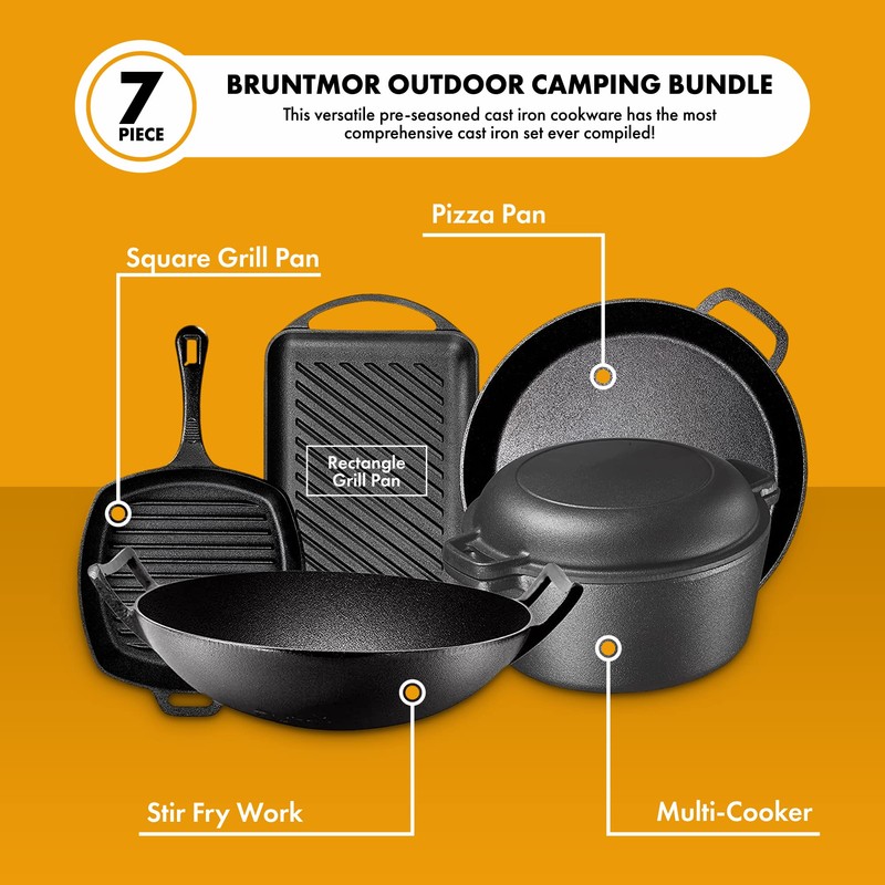 Pre Seasoned Cast Iron 7 Piece Bundle Gift Set, Double