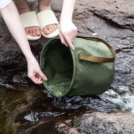 Collapsible Bucket with Handle, 2.6 Gallon(10L)/5 Gallon(20L),Portable Outdoor Basin Bucket, Water Container，Folding Bucket for Camping, Fishing, Hiking, Car Washing，House Cleaning (army green, 10L)