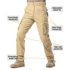 AK-TAC Men's Camo Cargo Pants,Military Tactical Ripstop Hiking,Lightweight Outdoor Pants with Multi Pockets Khaki-38Wx32L