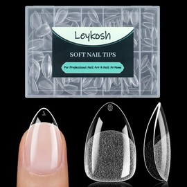 LEYKOSH 240pcs 15 Size Ultra Thin Short Oval Sanded Natural Fit False Nails Practice Salon Self Nail Tips (Oval S)