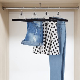 Relaxdays Trouser Hangers Set of 5 Wooden Gentle Non-Slip Velvet Cover Skirt Hanger Trouser Stretcher Width 25 cm Black