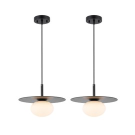 BYOLIIMA Modern Globe Pendant Lighting Set of 2 Milky White Glass Shade Matte Black Farmhouse Pendant Light 11.81" Dome Industrial Hanging Ceiling Light Fixture Kitchen Island Dinning Room Bedroom