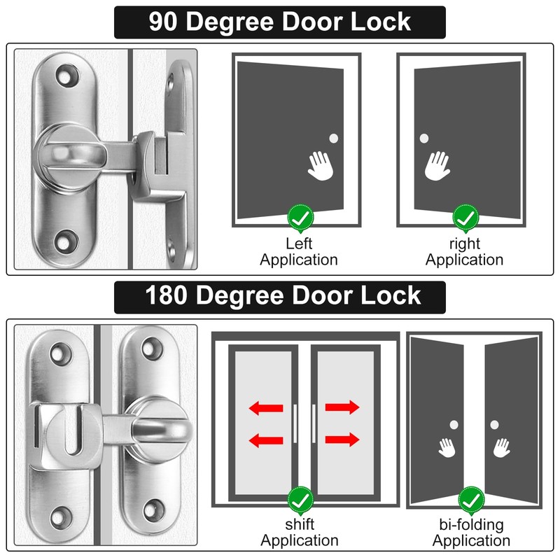 Sliding Door Locks, 90/180 Sliding Door Bolt for Sliding Doors,