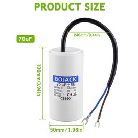 BOJACK 70 uF 450V AC 70 MFD CBB60 Wire Lead Cylinder Motor Run SH Capacitor