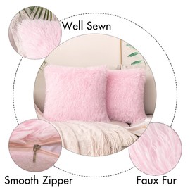 MIULEE Pack of 2 Luxury Faux Fur Throw Pillow Cover Deluxe Spring Winter Valentine's Day Pillow Covers Decorative Plush Pillow Case Cushion Cover Shell for Sofa Bedroom Car 24 x 24 Inch Pink