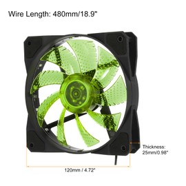 sourcing map Computer Case Fan 600-1200RPM 120mm 4 Pin Green LED Silent Cooling Fan 15 LED 12V for Desktop Computer Radiators with Rubber Pads 4 Screws