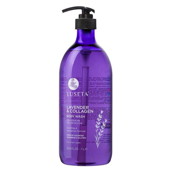 Luseta Lavender and Collagen Body Wash, Lightly Scented Daily Moisturizing Body Cleanser to Soothe & Relax 33.8oz