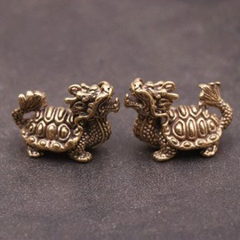 FOMIYES Feng Shui - Abalorio de tortuga de dragón, de latón, riqueza, prosperidad, estatua de dragón de latón para escritorio, riqueza de la suerte, adorno para el hogar, oficina, Año Nuevo, inauguración de la casa