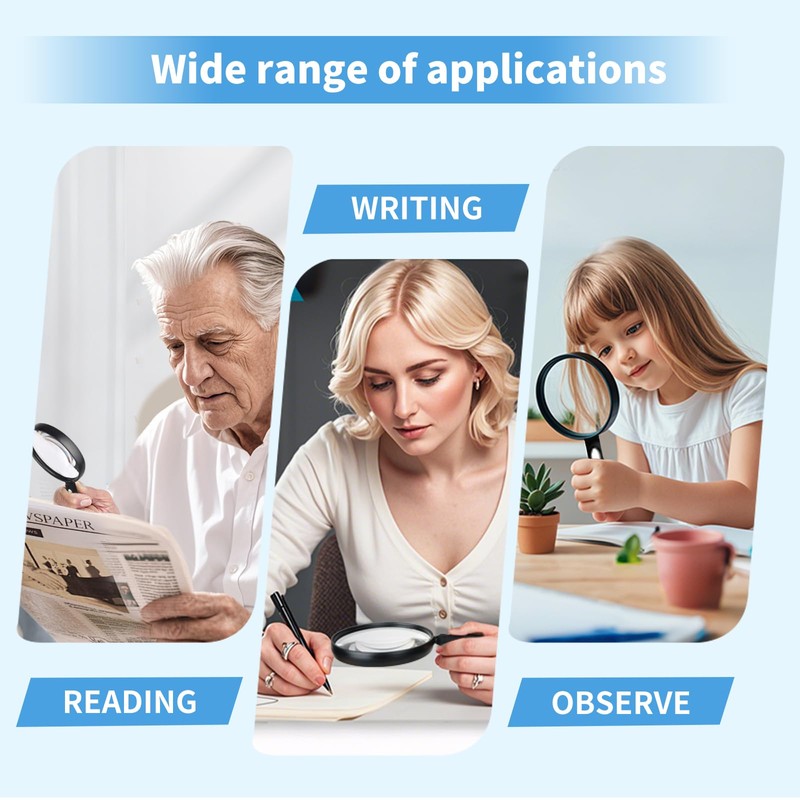 10X Large Magnifying Glass for Reading, Upgraded Handheld Magnifier with